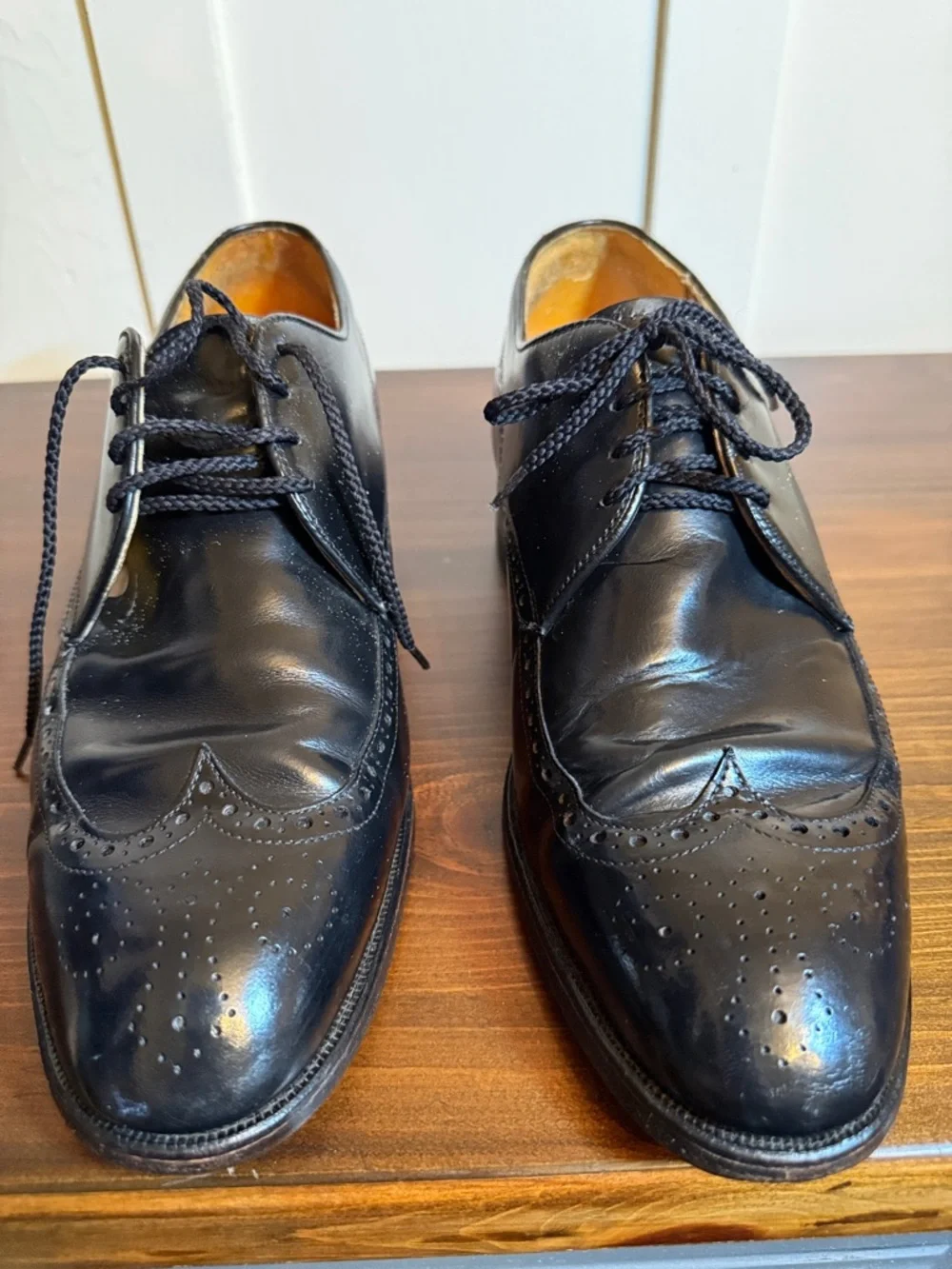 Men’s Florsheim Vintage Black Wingtip Oxford Shoes Leather USA 10.5 C